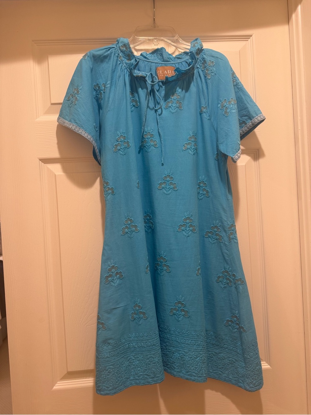 Clara the Label Turquoise Blue Embroidered Cotton Dress – Size XS